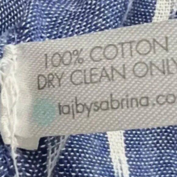 TAJ by Sabrina Top Women’s S Fringed Cotton V-neck Tunic Boho Beach Blue Ikat - Picture 6 of 6